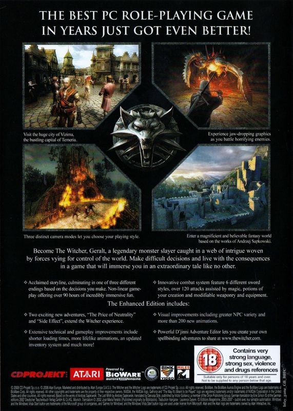 Other for The Witcher: Enhanced Edition (Windows) (5 Disc Version): Game Keep Case - Back