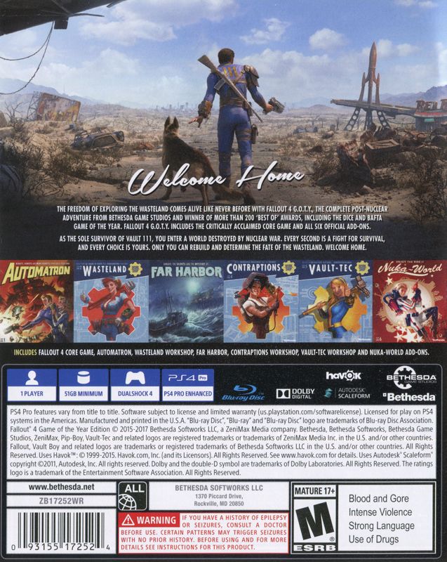 Back Cover for Fallout 4: Game of the Year Edition (PlayStation 4)