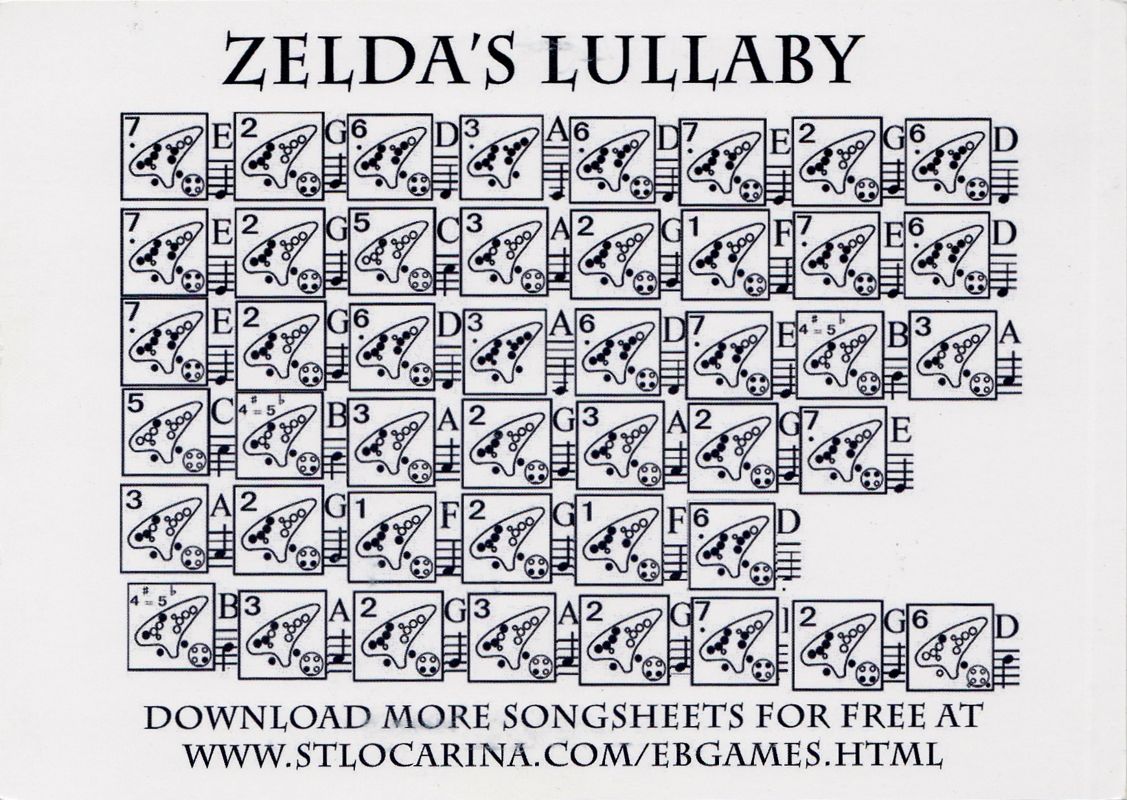 Extras for The Legend of Zelda: Ocarina of Time 3D (Ocarina Edition) (Nintendo 3DS): Song Sheet - Zelda's Lullaby