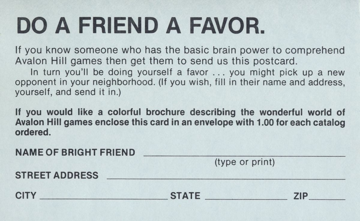 Extras for Under Southern Skies (Apple II): Favor Card - Front