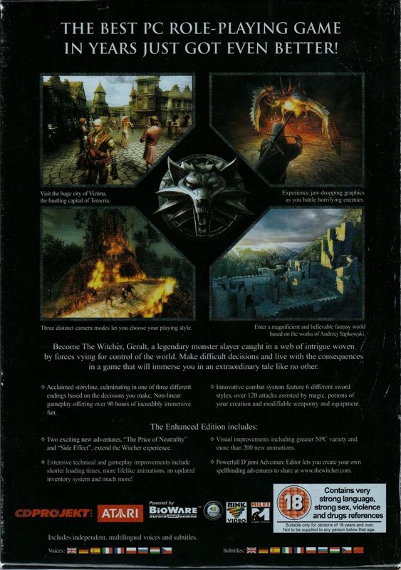 Back Cover for The Witcher: Enhanced Edition (Windows) (5 Disc Version)