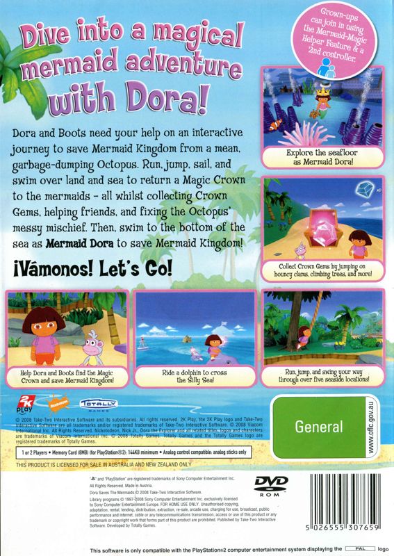 Back Cover for Dora the Explorer: Dora Saves the Mermaids (PlayStation 2)