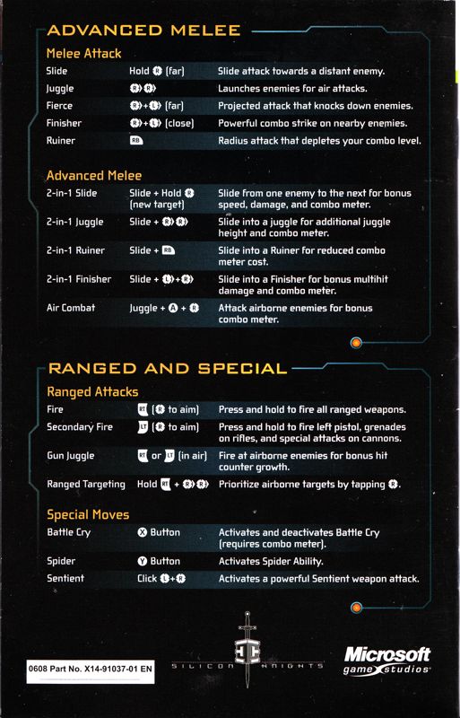 Manual for Too Human (Xbox 360): Back