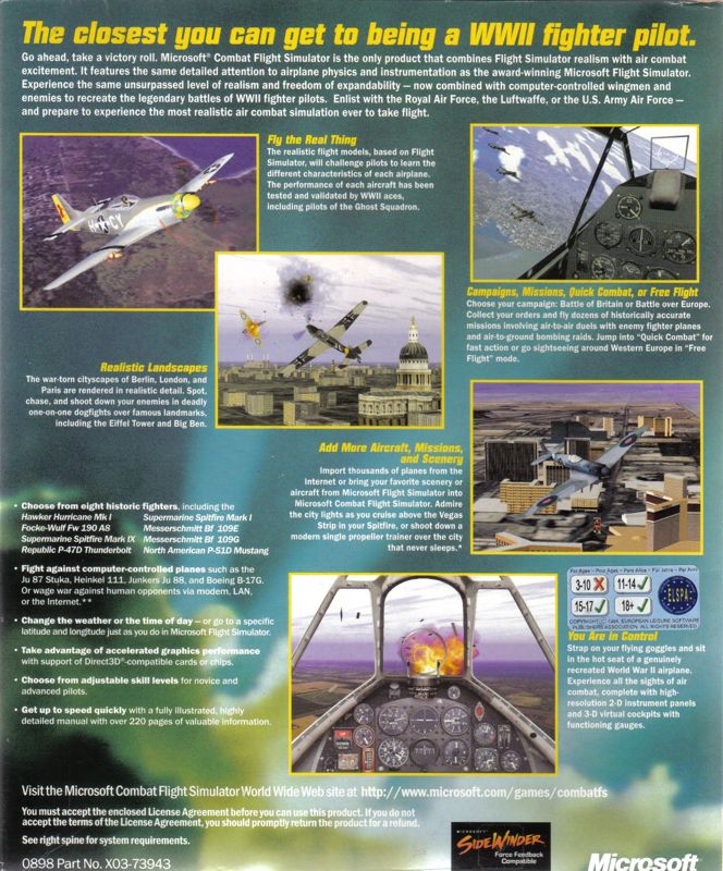 Back Cover for Microsoft Combat Flight Simulator: WWII Europe Series (Windows) (English International CD UK/Benelux with ELSPA rating)