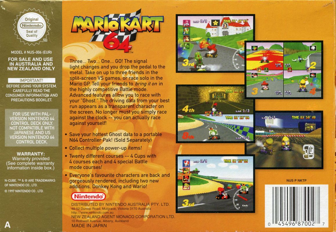 Back Cover for Mario Kart 64 (Nintendo 64) (Million seller release)