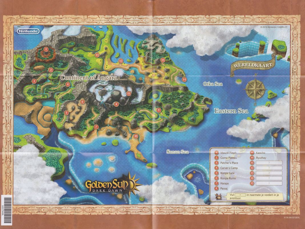 Map for Golden Sun: Dark Dawn (Nintendo DS): Continent of Angara