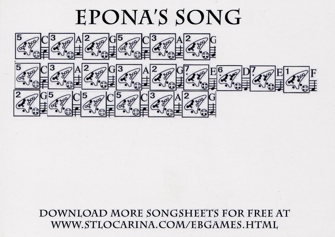 Extras for The Legend of Zelda: Ocarina of Time 3D (Ocarina Edition) (Nintendo 3DS): Song Sheet - Epona's Song