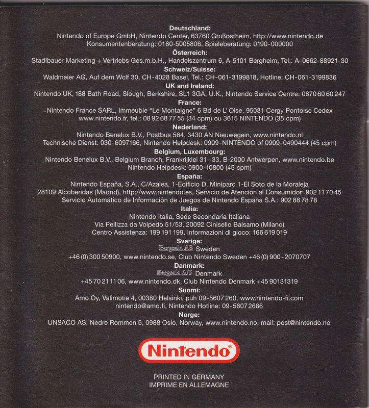Manual for Super Mario Bros. (Game Boy Advance): Back