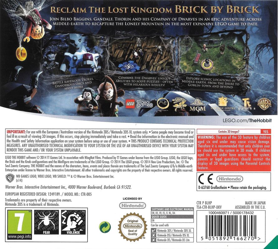 Back Cover for LEGO The Hobbit (Nintendo 3DS)