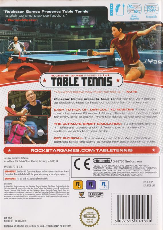 banaan Verleiding Besmettelijk Rockstar Games presents Table Tennis cover or packaging material - MobyGames