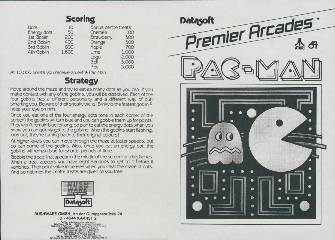 Manual for Pac-Man (Commodore 64)