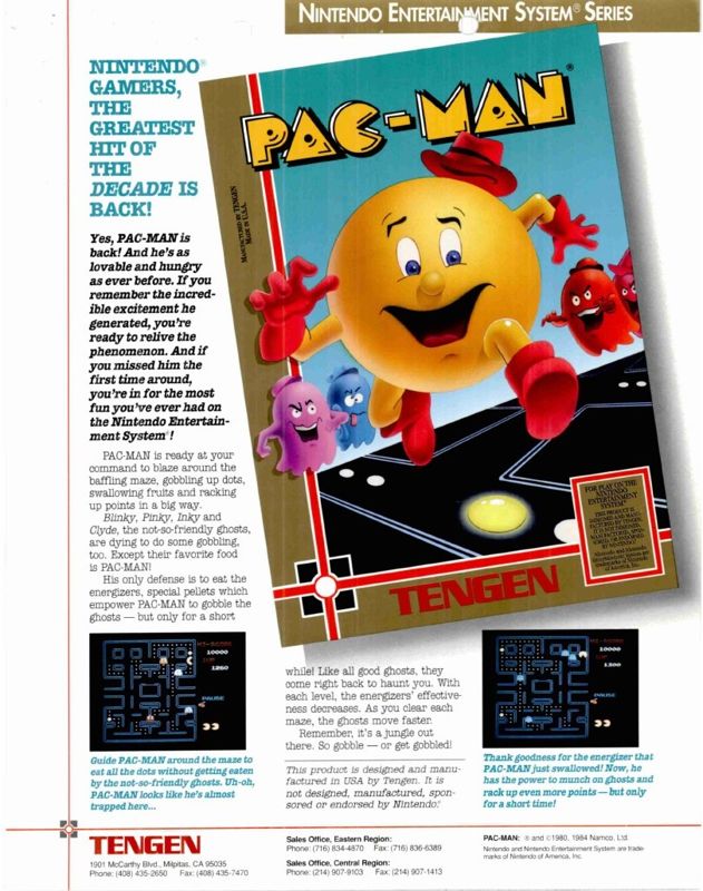 Advertisement for Pac-Man (NES) (Unlicensed Tengen Release)
