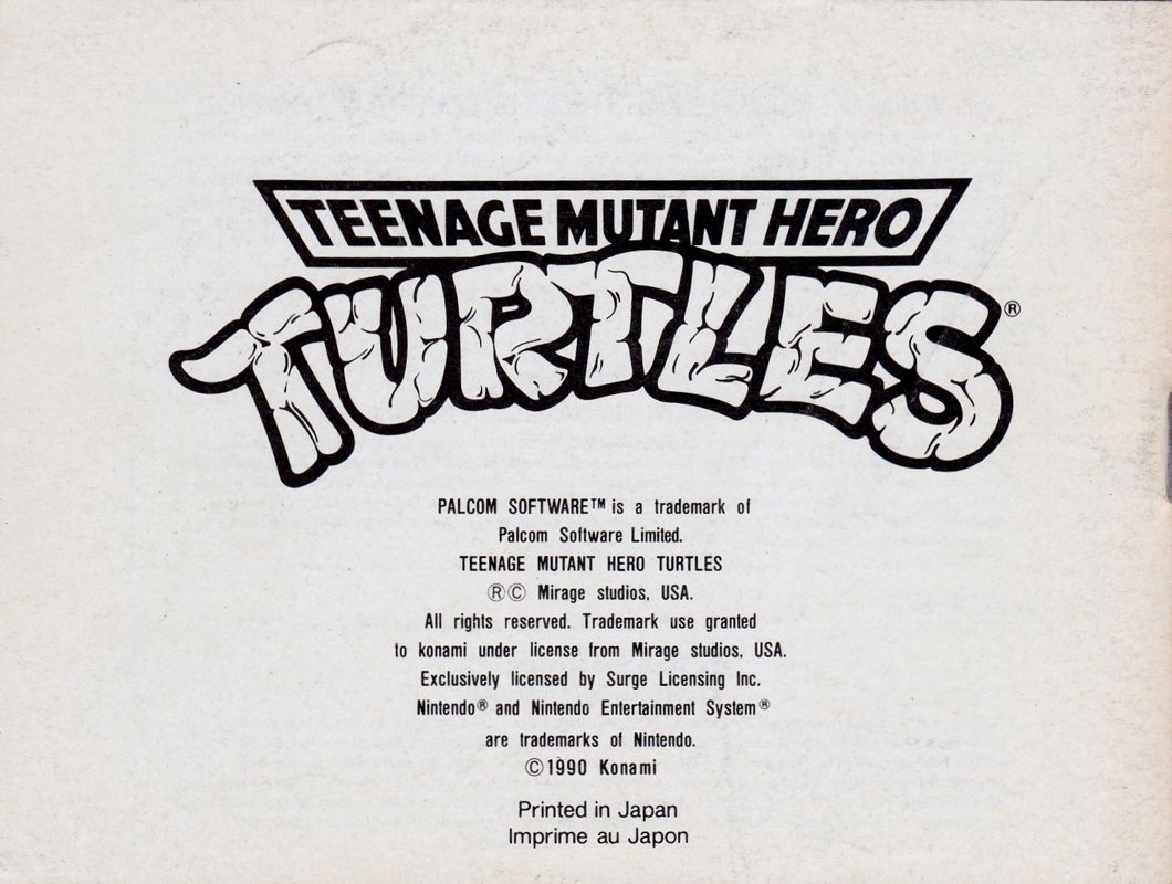 Manual for Teenage Mutant Ninja Turtles (NES): Back