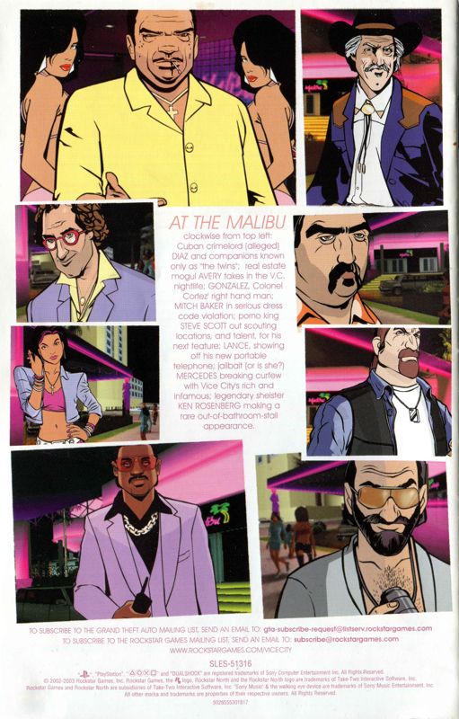 Manual for Grand Theft Auto: Vice City (PlayStation 2): Back
