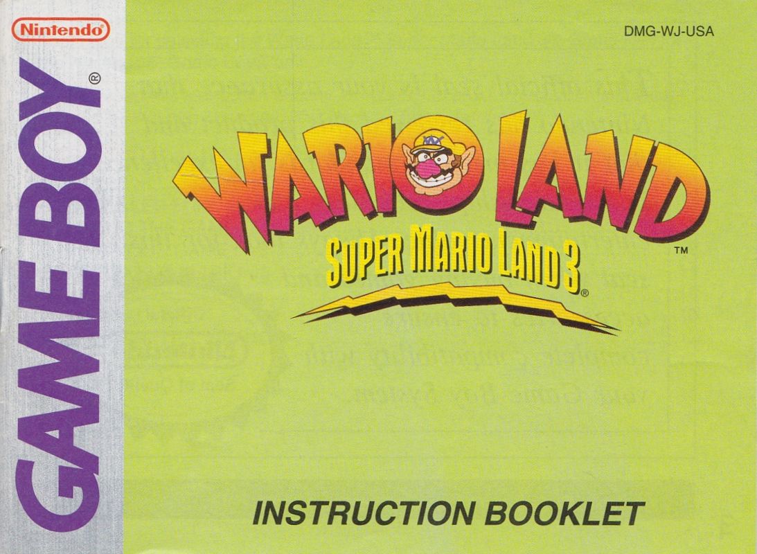 Manual for Wario Land: Super Mario Land 3 (Game Boy): Front