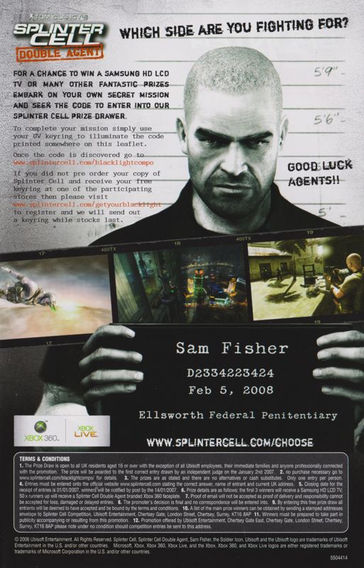 Advertisement for Tom Clancy's Splinter Cell: Double Agent (Xbox 360): Back