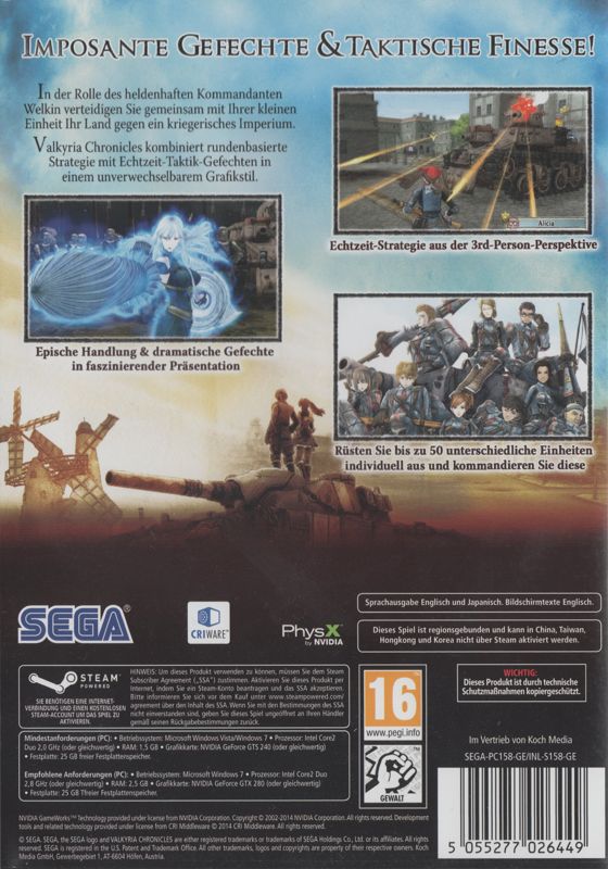 Back Cover for Valkyria Chronicles: Remastered (Windows)