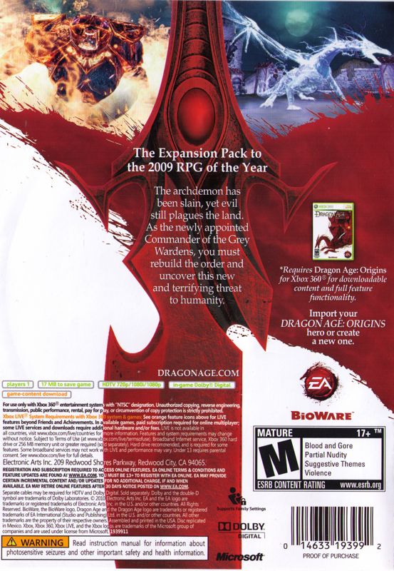 Dragon Age: Origins - Awakening cover or packaging material - MobyGames