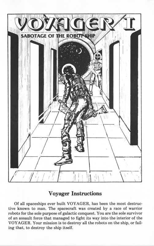 Manual for Voyager I: Sabotage of the Robot Ship (Apple II and Atari 8-bit and Commodore PET/CBM and TRS-80 and TRS-80 CoCo): Front