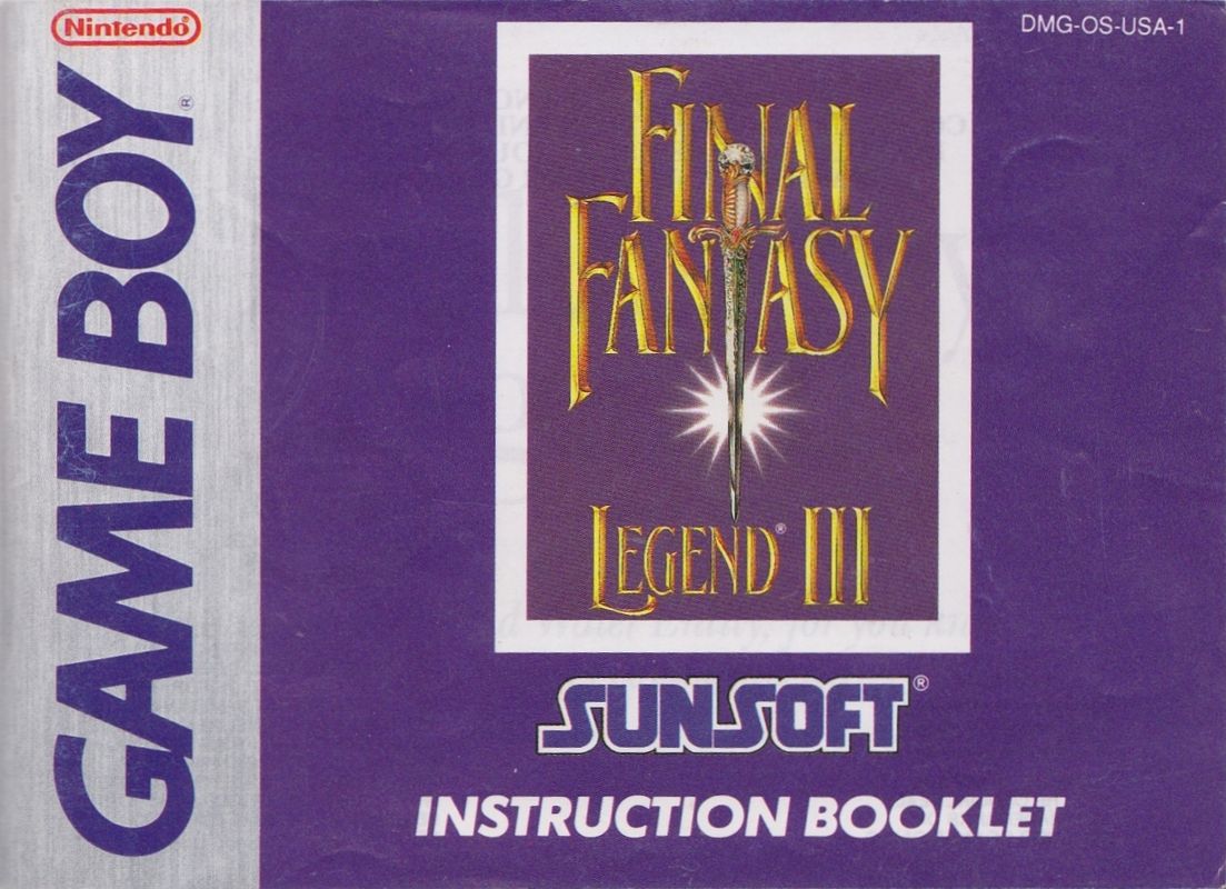Manual for Final Fantasy Legend III (Game Boy) (SunSoft release): Front