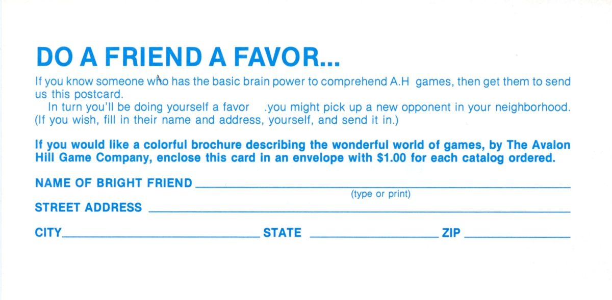 Extras for Under Fire! (DOS): Favor Card - Front