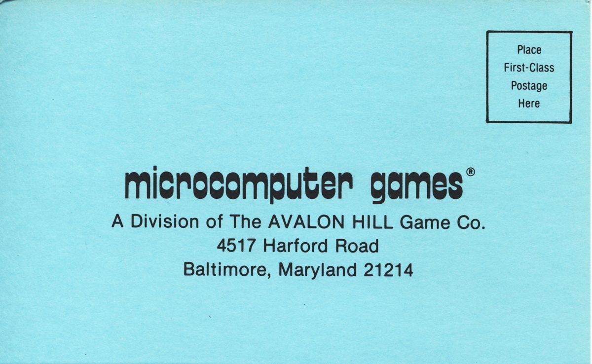 Extras for VC (Atari 8-bit) (Atari Diskette release): Favor Card - Back