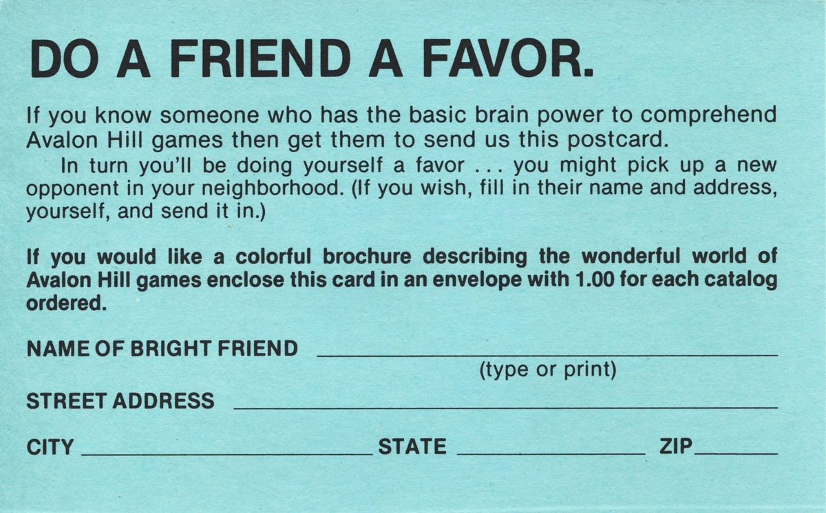 Extras for VC (Atari 8-bit) (Atari Diskette release): Favor Card - Front