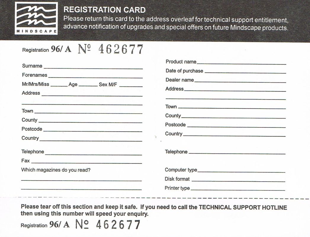 Extras for Fantasy General (DOS): Registration Card - Back