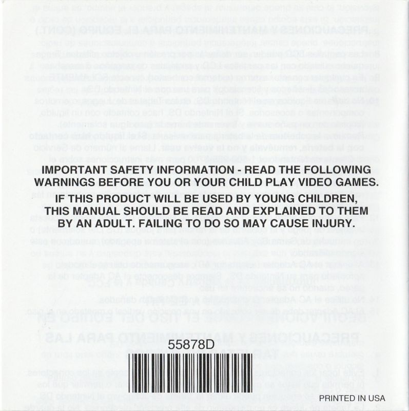 Extras for Chibi-Robo! Park Patrol (Nintendo DS): Health and Safety Precautions Booklet - Back