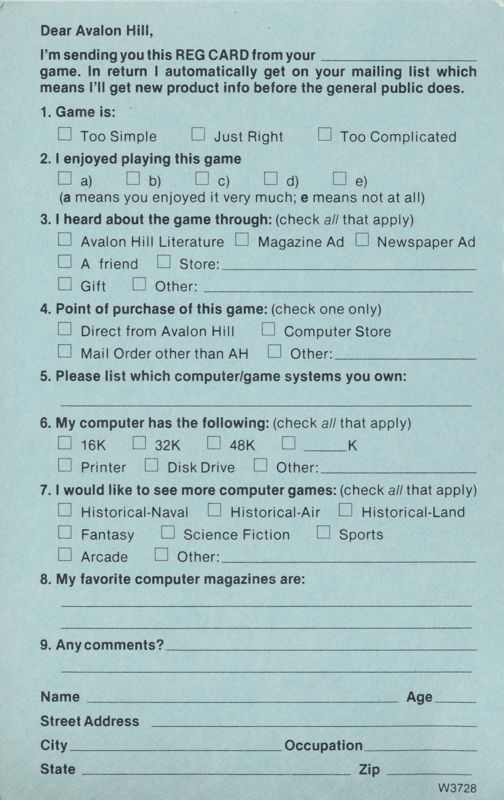 Extras for VC (Apple II): Registration - Front