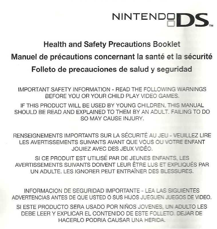 Extras for Mario Party DS (Nintendo DS): Health And Safety Precautions Booklet - Front