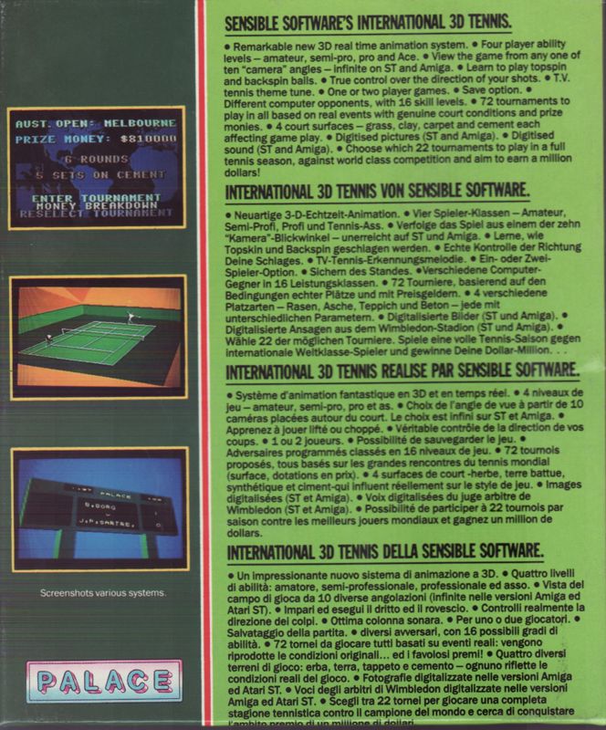 Back Cover for International 3D Tennis (Atari ST)