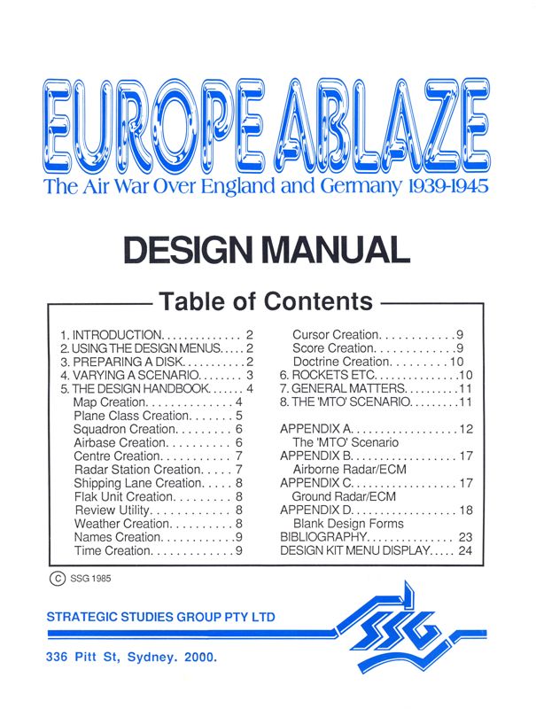 Manual for Europe Ablaze (Commodore 64): Design - Front