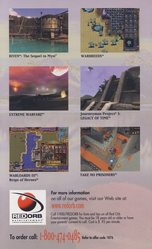 Advertisement for Riven: The Sequel to Myst (Macintosh and Windows): Red Orb Catalog - Back