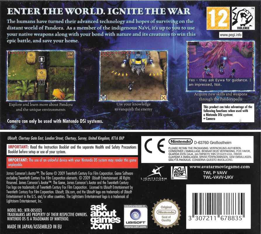 Back Cover for James Cameron's Avatar: The Game (Nintendo DS)