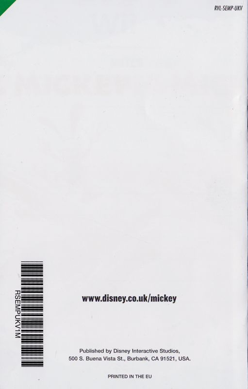 Manual for Disney Epic Mickey (Wii): Back