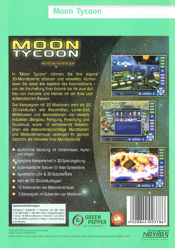 Back Cover for Moon Tycoon (Windows) (Green Pepper release)