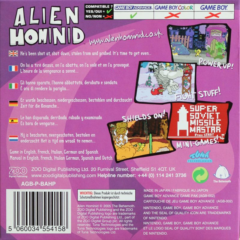 Back Cover for Alien Hominid (Game Boy Advance)