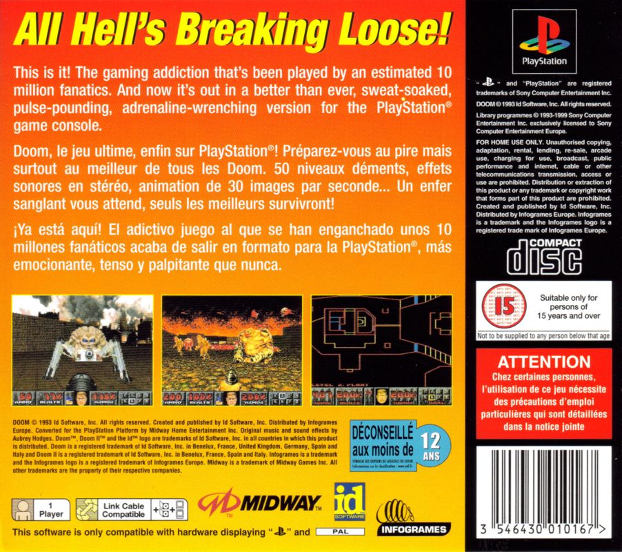 Back Cover for Doom (PlayStation) (Best of Infogrames Action Value Series budget release)