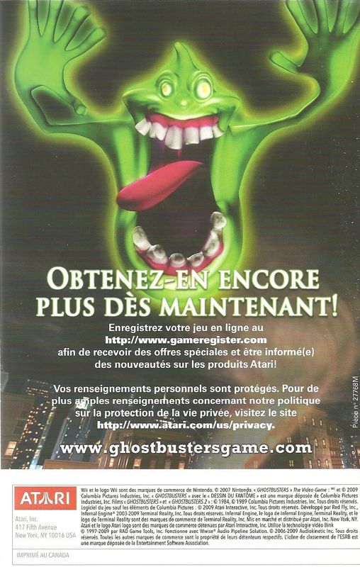 Manual for Ghostbusters: The Video Game (Wii): French - Back