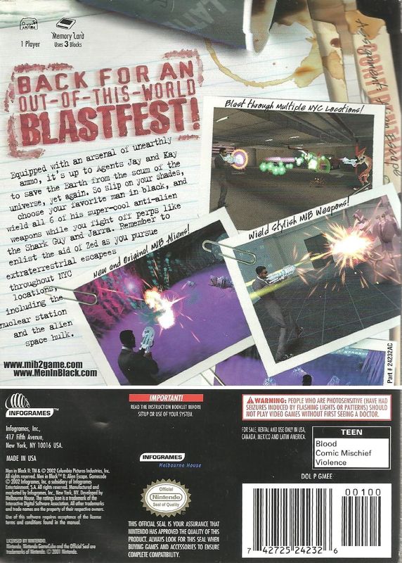 Back Cover for Men in Black II: Alien Escape (GameCube)