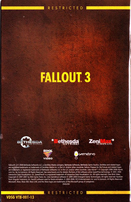Manual for Fallout 3 (Collector's Edition) (Xbox 360): Back