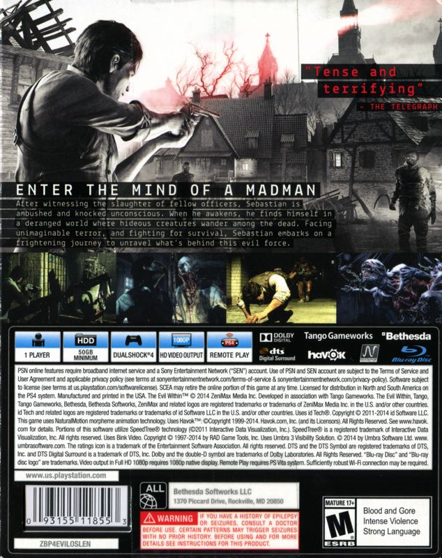 Back Cover for The Evil Within (PlayStation 4) (Plastic 3D surface sticker on front of the slipcase)