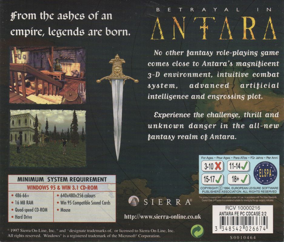 Other for Betrayal in Antara (Windows and Windows 16-bit) (SierraOriginals release): CD 2&3 Jewel Case - Back