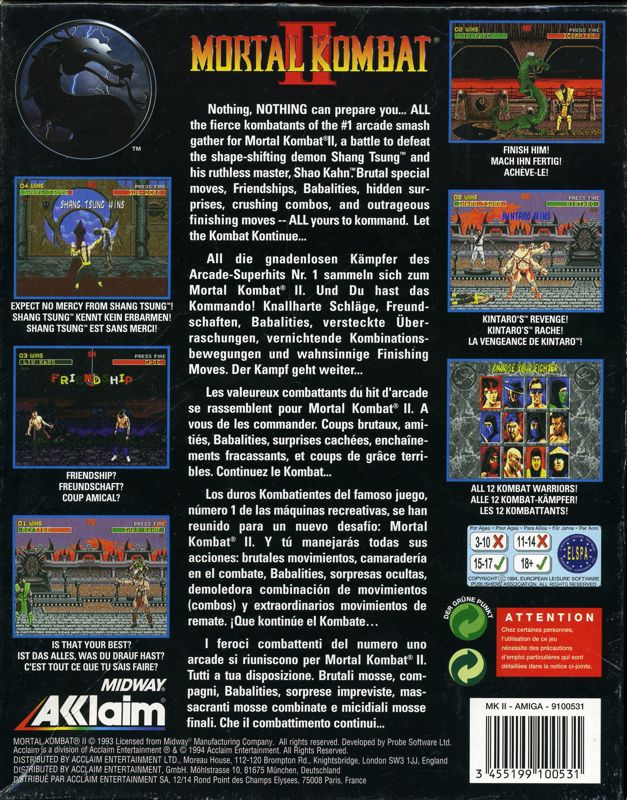 Back Cover for Mortal Kombat II (Amiga)