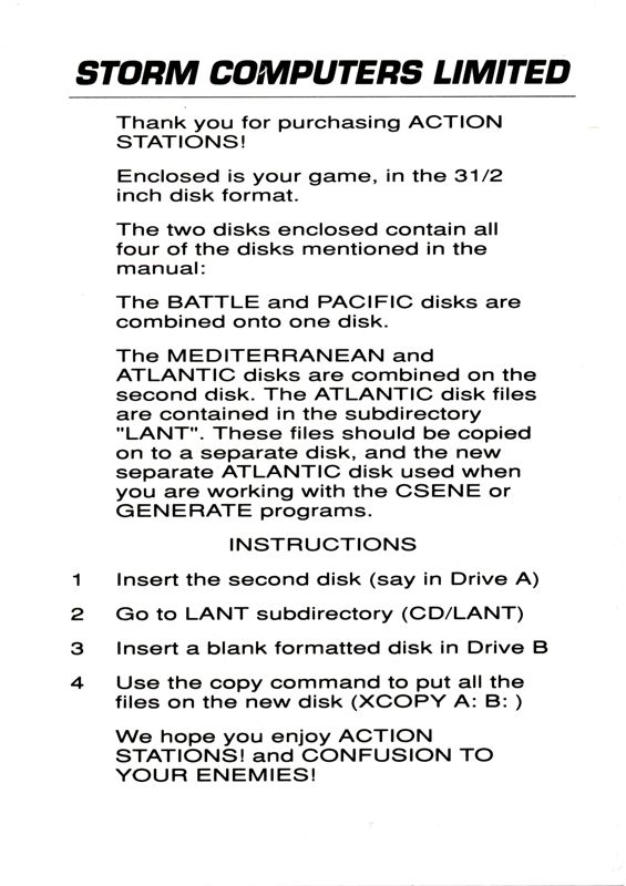 Advertisement for Action Stations! (DOS): Addendum