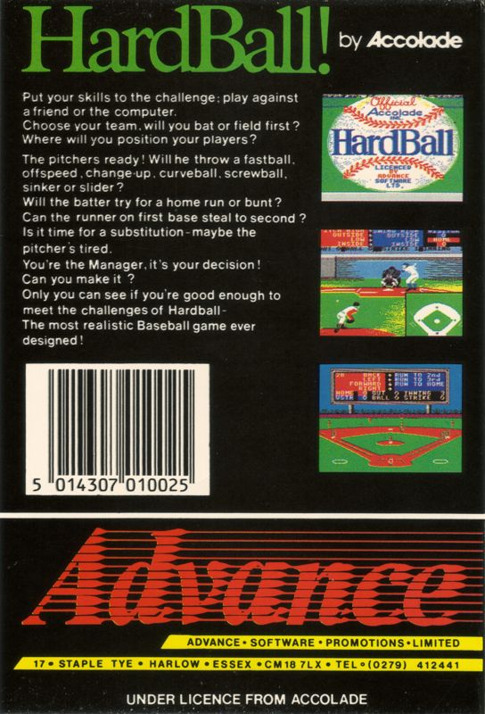 Back Cover for HardBall! (ZX Spectrum)