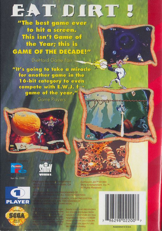 Back Cover for Earthworm Jim (Genesis)