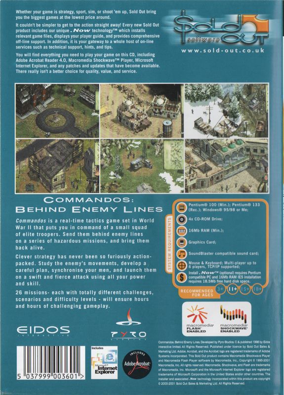 Back Cover for Commandos: Behind Enemy Lines (Windows) (Sold Out Software release)