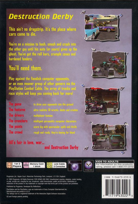 Back Cover for Destruction Derby (PlayStation)